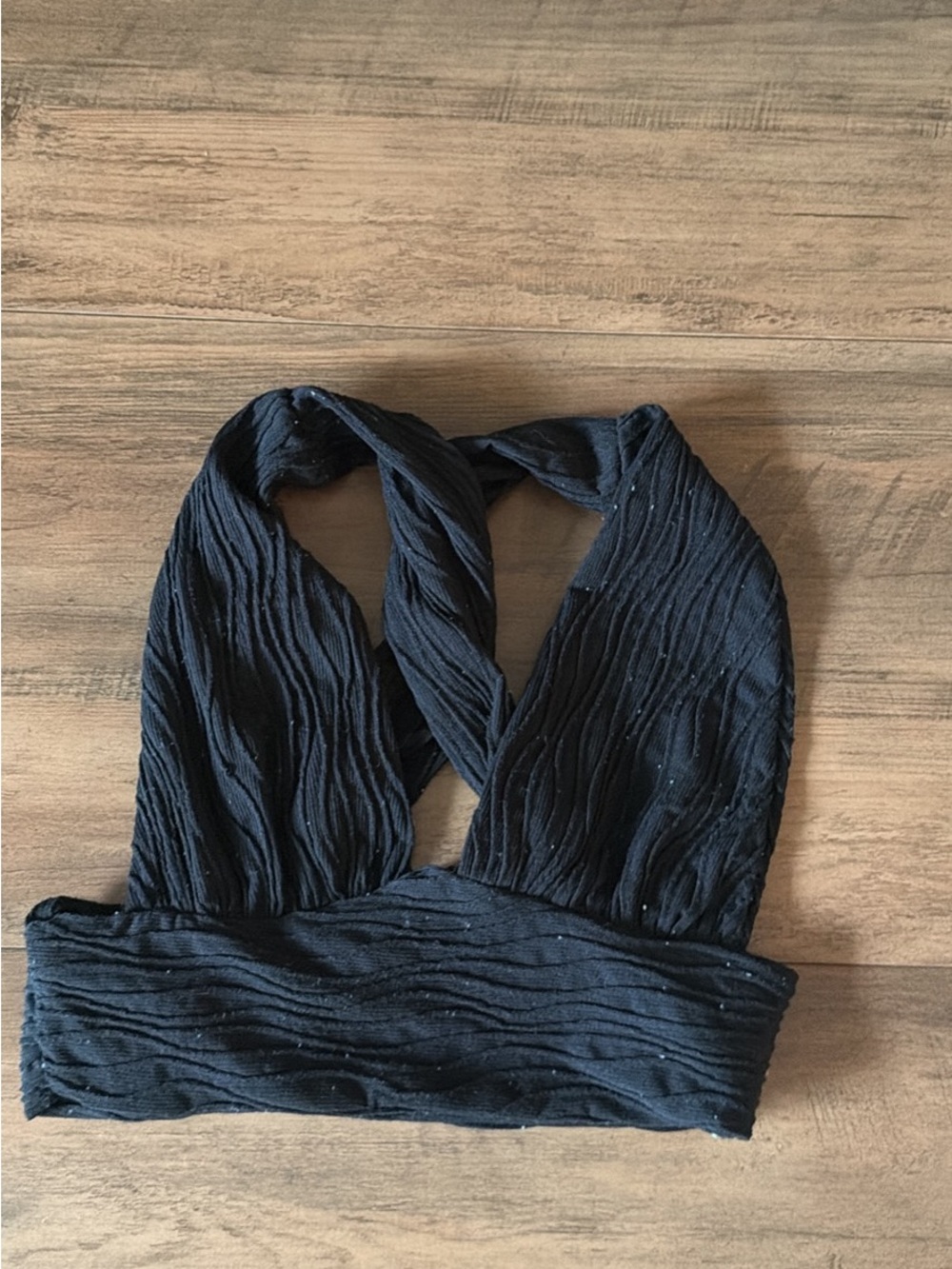 Black Textured Cross-Back Crop Top